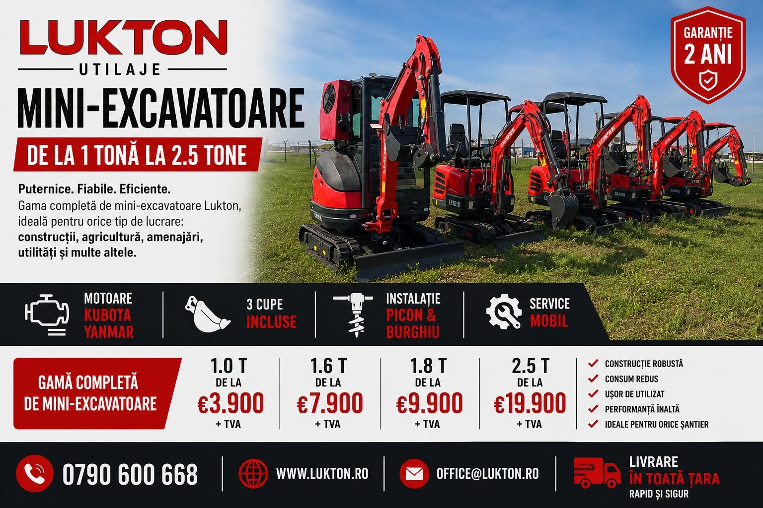 Promoție mini-excavatoare Lukton